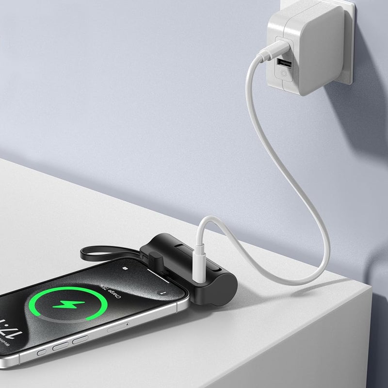 Mini Fast-Charge Capsule Power Bank with Built-in Cable