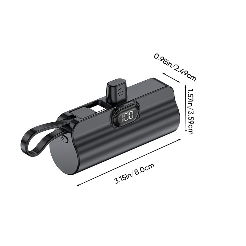 Mini Fast-Charge Capsule Power Bank with Built-in Cable