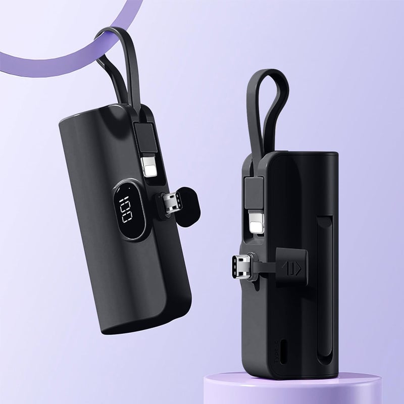Mini Fast-Charge Capsule Power Bank with Built-in Cable
