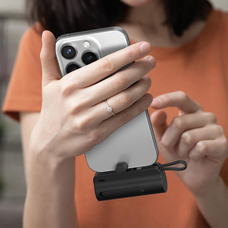 Mini Fast-Charge Capsule Power Bank with Built-in Cable