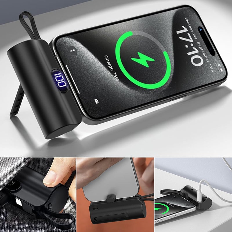 Mini Fast-Charge Capsule Power Bank with Built-in Cable
