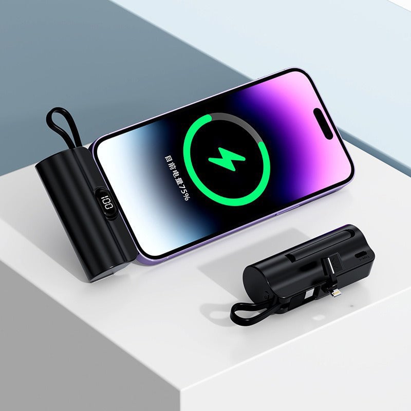 Mini Fast-Charge Capsule Power Bank with Built-in Cable