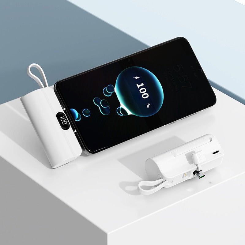 Mini Fast-Charge Capsule Power Bank with Built-in Cable